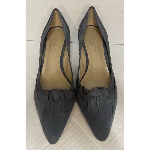Talbots Heels Women's 9B Gray Leather Suede Pointed Toe Ruffle Kitten Heel Pump - Picture 2 of 16